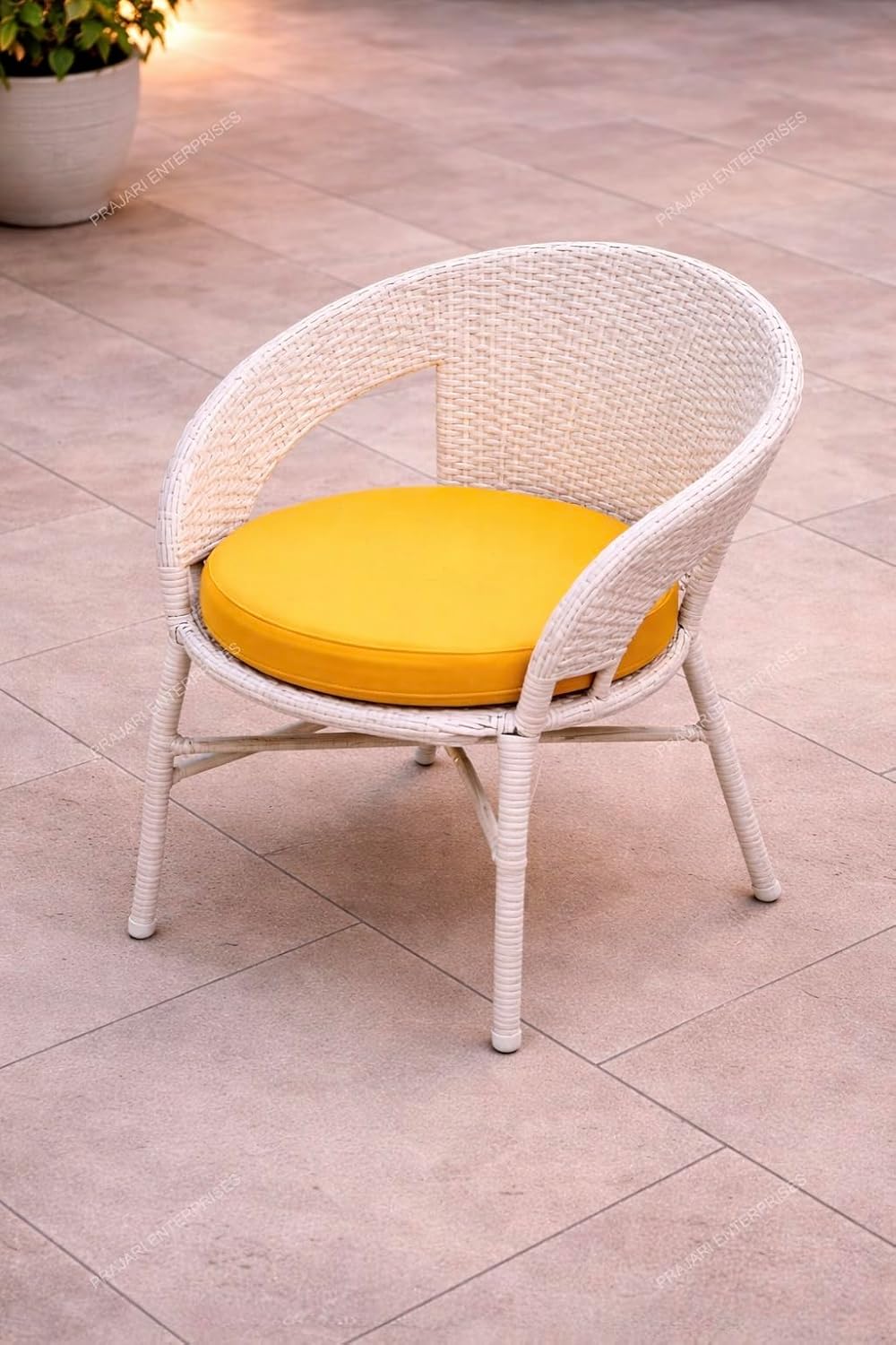 Lotey Outdoor D-12 Chairs Table Set 4+1 Wicker Patio Furniture Sets 4 Chair and 1 Table with Cushions for Garden Balcony Bedroom Powder Coated Frame Uv Protected Wicker (Cream +Yellow) - Image 5