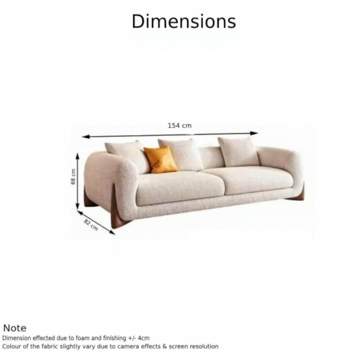 Modern Sofa Chesterfield Design with Stylish Wooden Legs Bouncy Teddy Fabric Off-White Finish Sofa for Living Room, Bedroom, Hallways (2 Seater) - Image 3