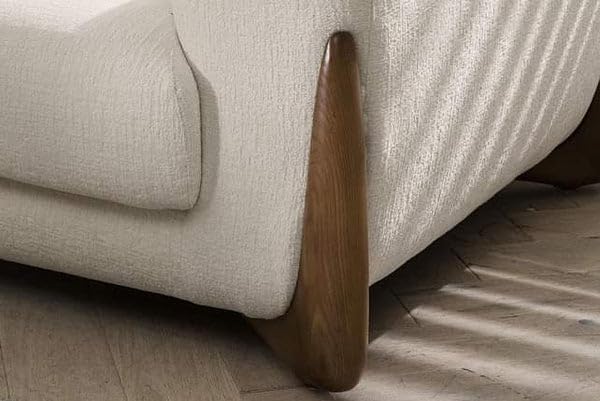 Modern Sofa Chesterfield Design with Stylish Wooden Legs Bouncy Teddy Fabric Off-White Finish Sofa for Living Room, Bedroom, Hallways (2 Seater) - Image 4